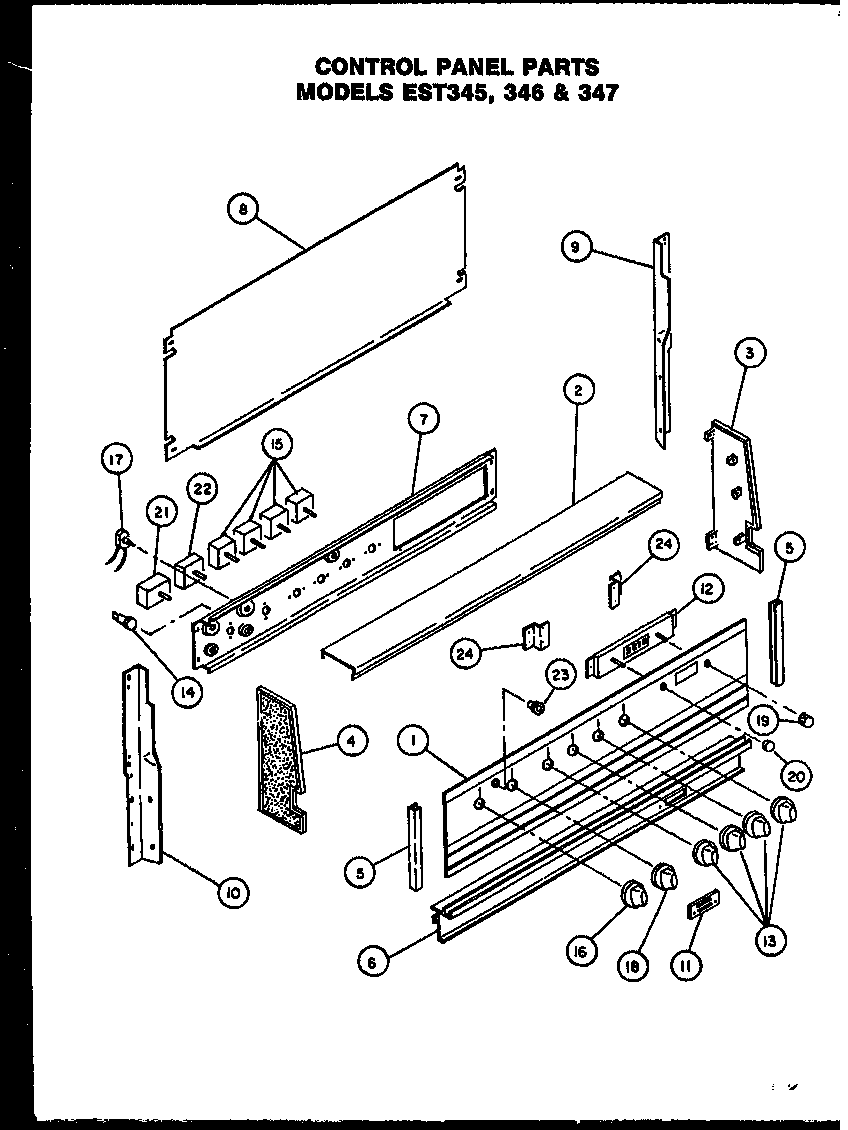 Caloric EST387 control panel parts (est345) (est346) (est347) diagram
