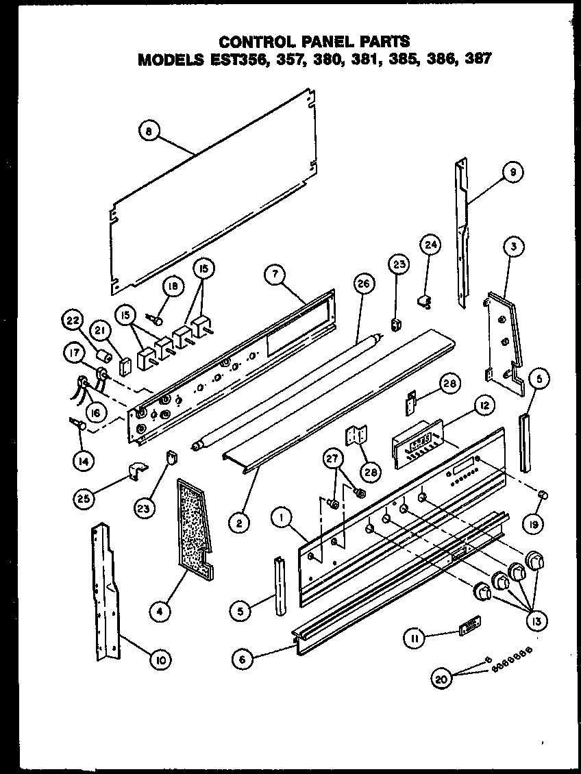 Caloric EST387 control panel parts (est356) (est357) (est380) (est381) (est385) (est386) (est387) diagram