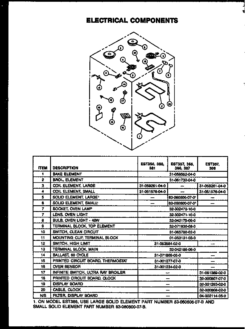 Caloric EST387 electrical components (est356) (est357) (est380) (est381) (est385) (est386) (est387) (est307) (est308) diagram