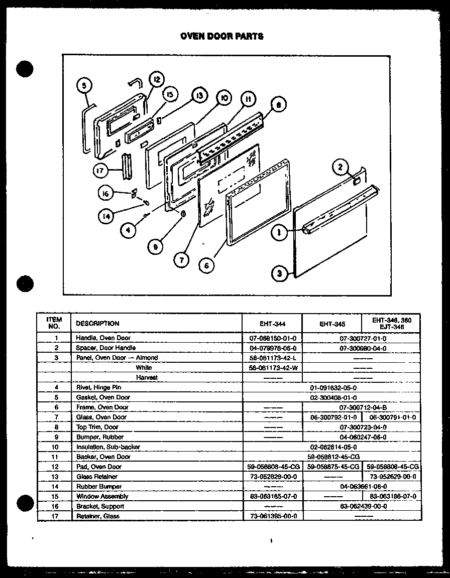 Caloric EHT-345 oven door diagram