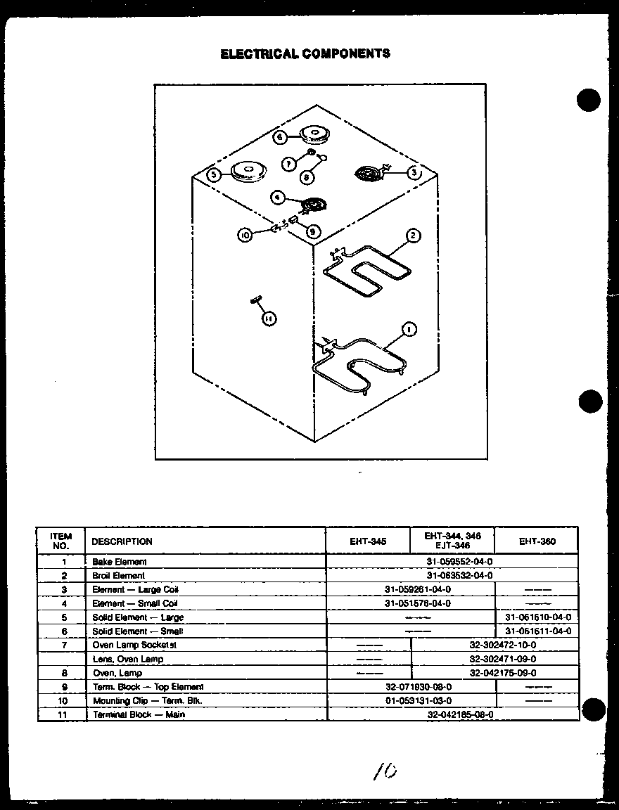 Caloric EHT-345 electrical components diagram