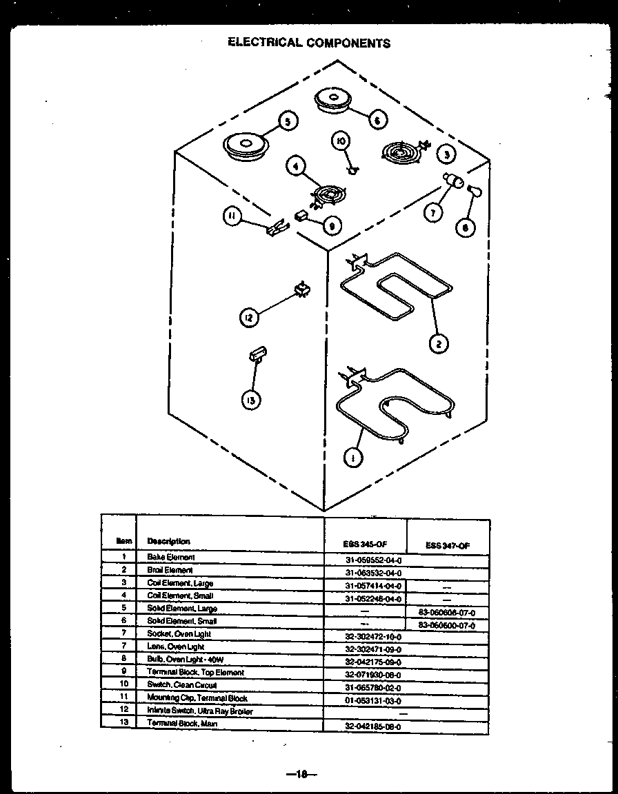 Caloric ESS380-OF electrical components (ess345-of) (ess347-of) diagram
