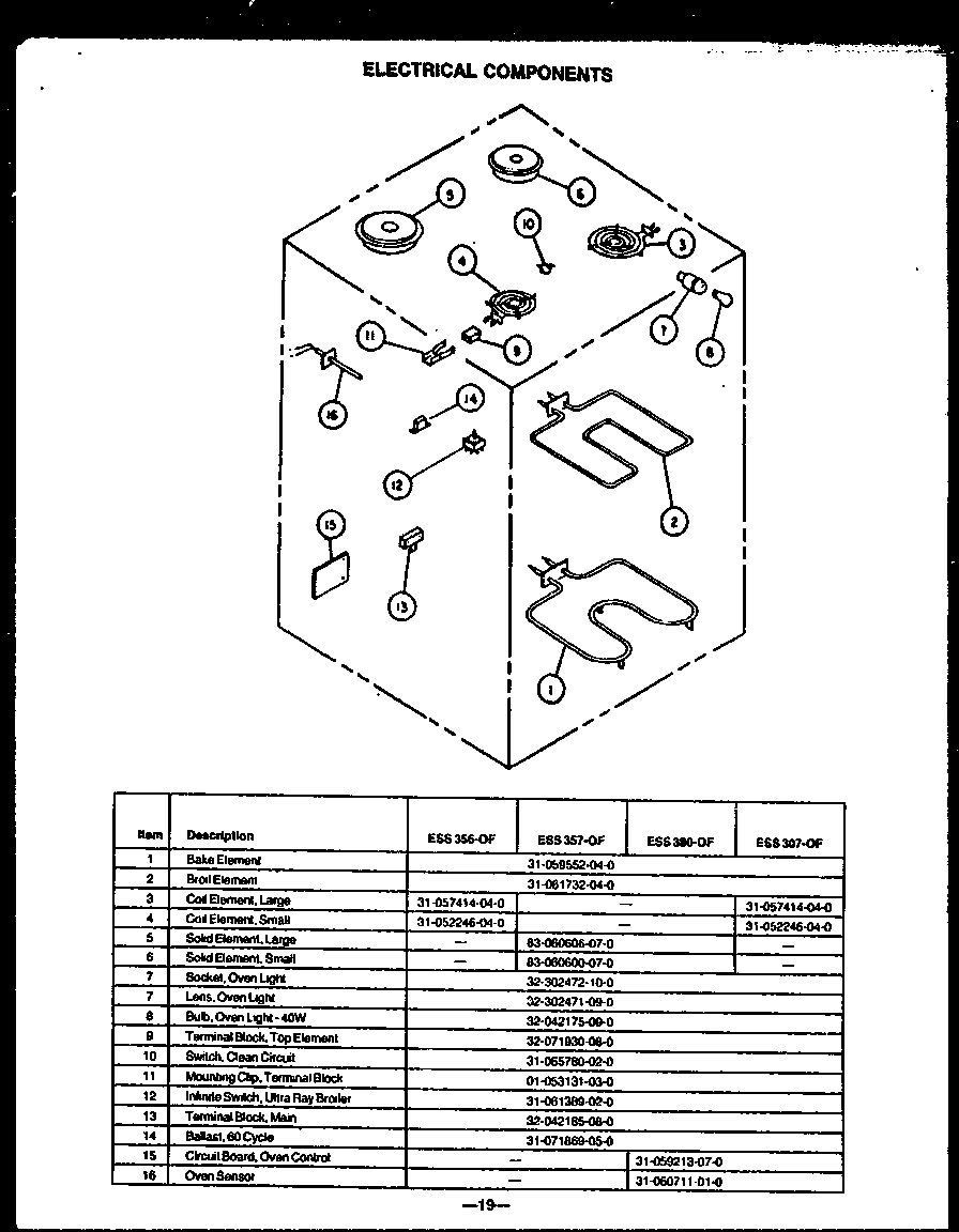 Caloric ESS380-OF electrical components (ess356-of) (ess357-of) (ess380-of) (ess307-of) diagram