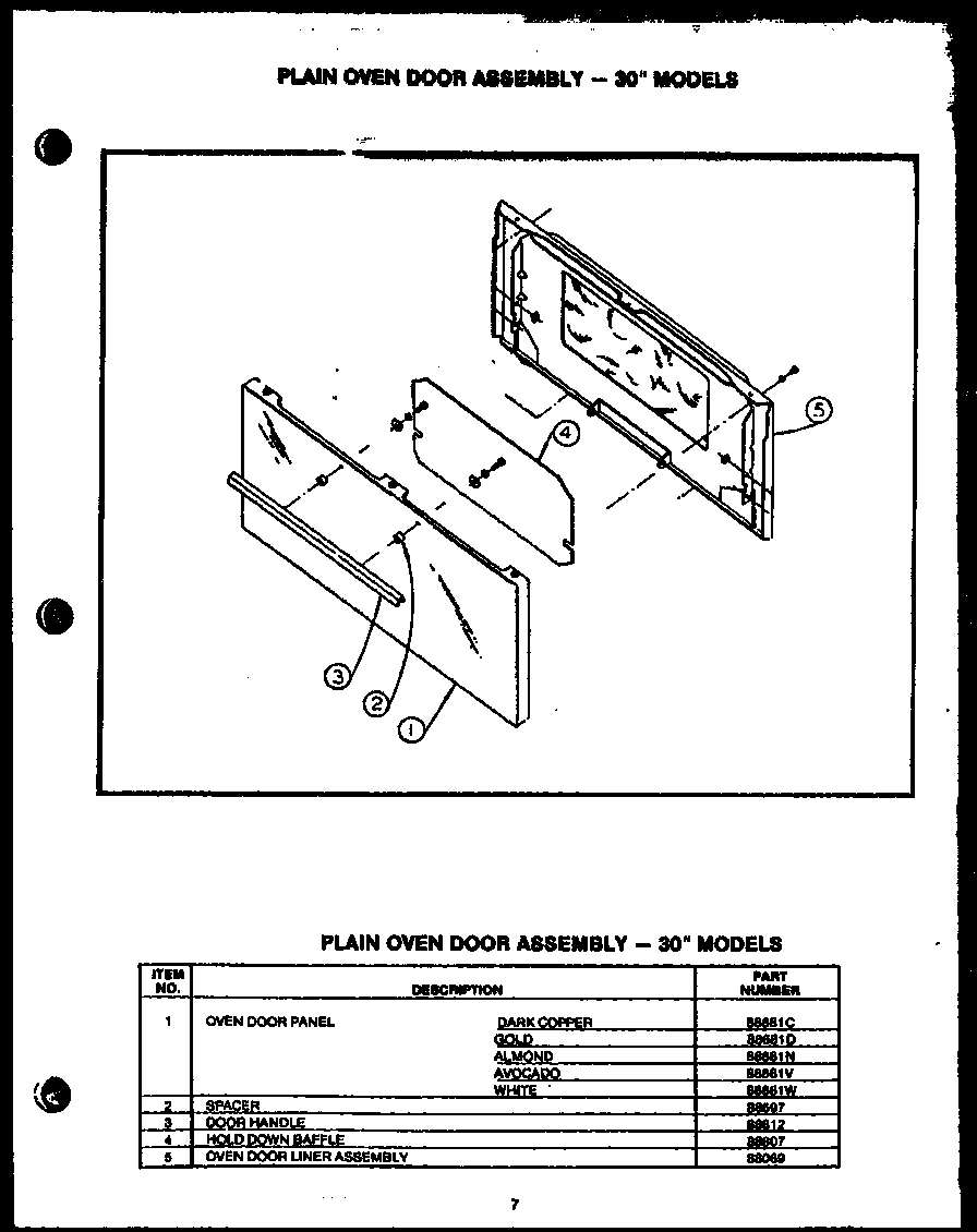 Caloric EHB112 plain oven door assembly - 30" models diagram