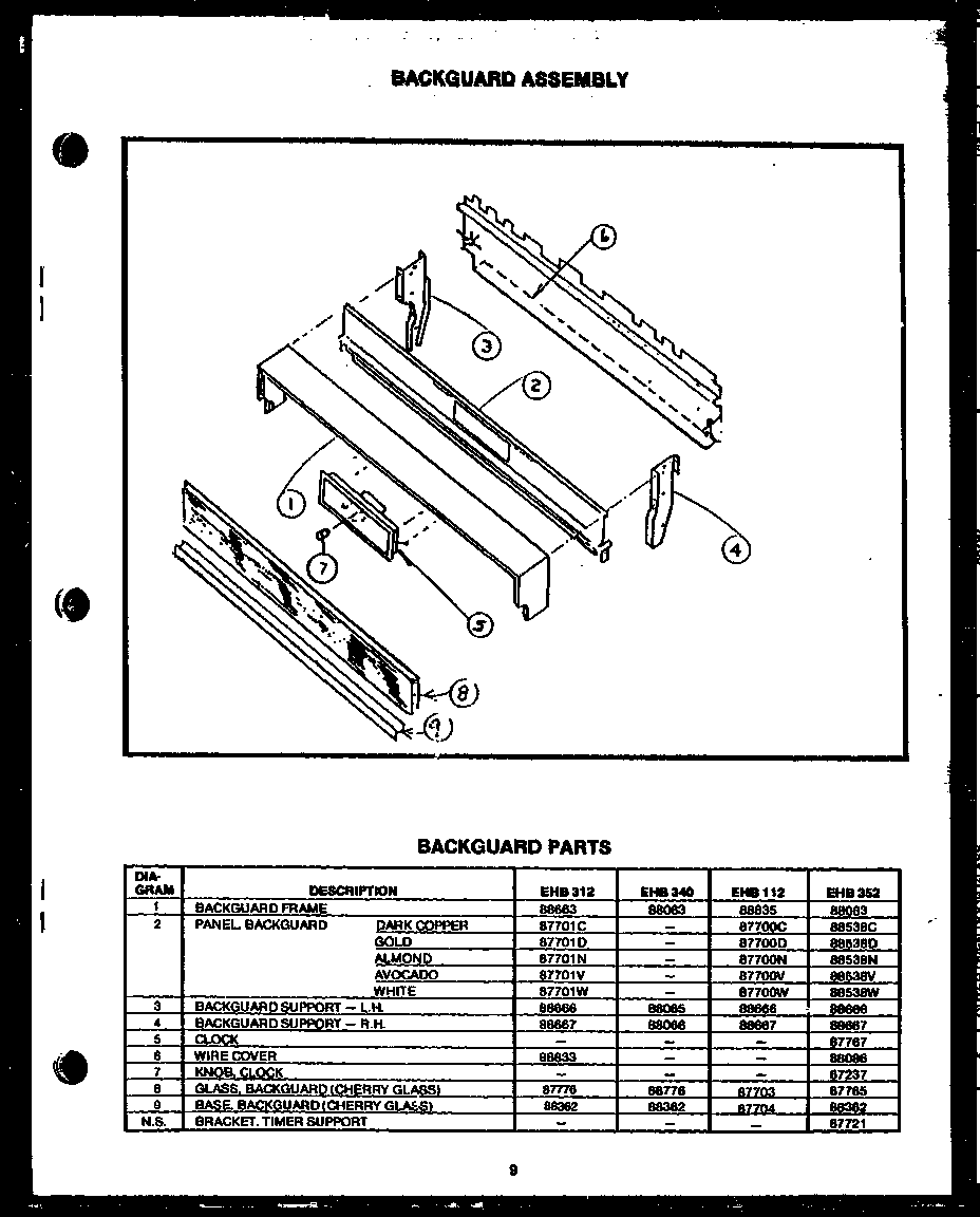 Caloric EHB112 backguard assembly (ehb112) (ehb312) (ehb340) (ehb352) diagram