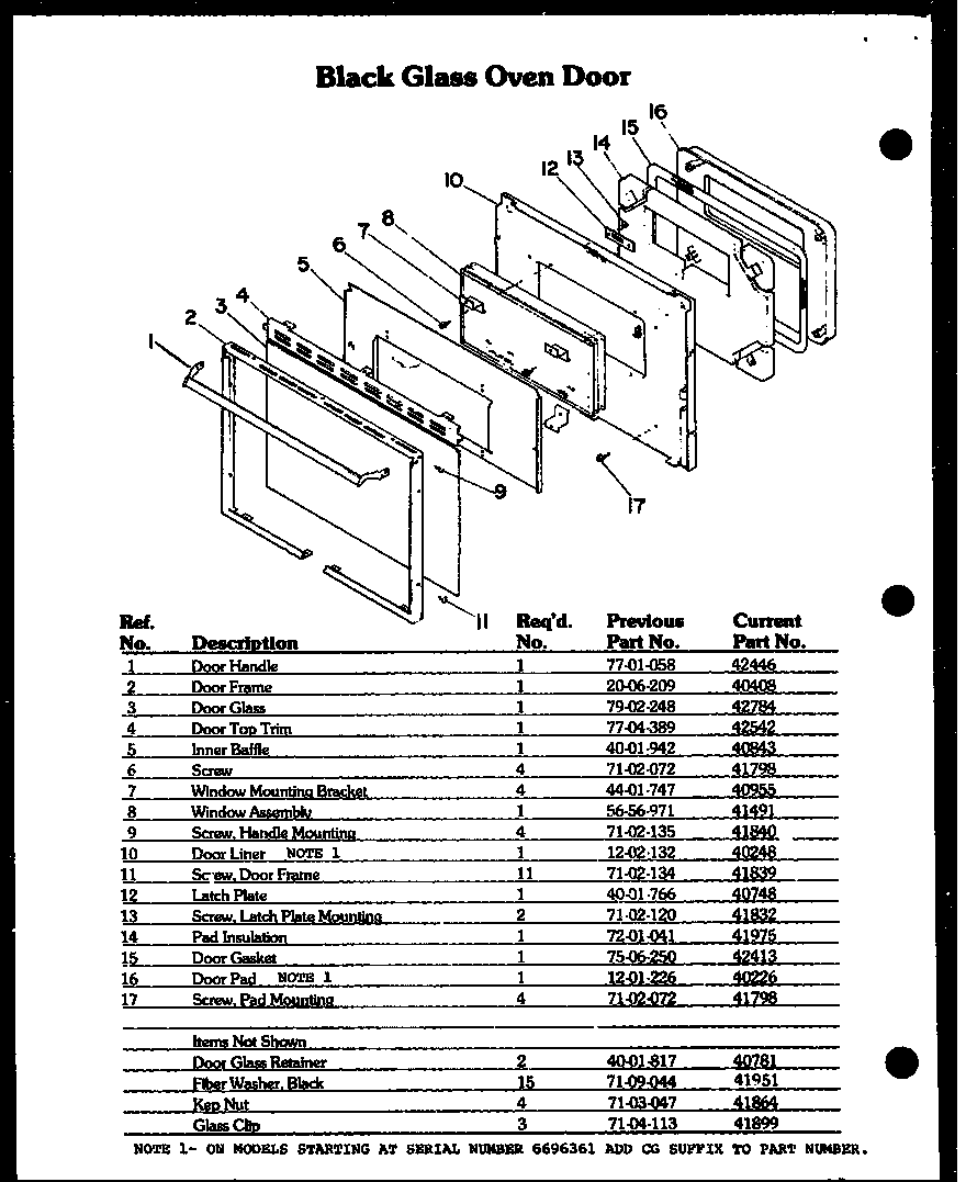 Modern Maid DDO-790 black glass oven door diagram