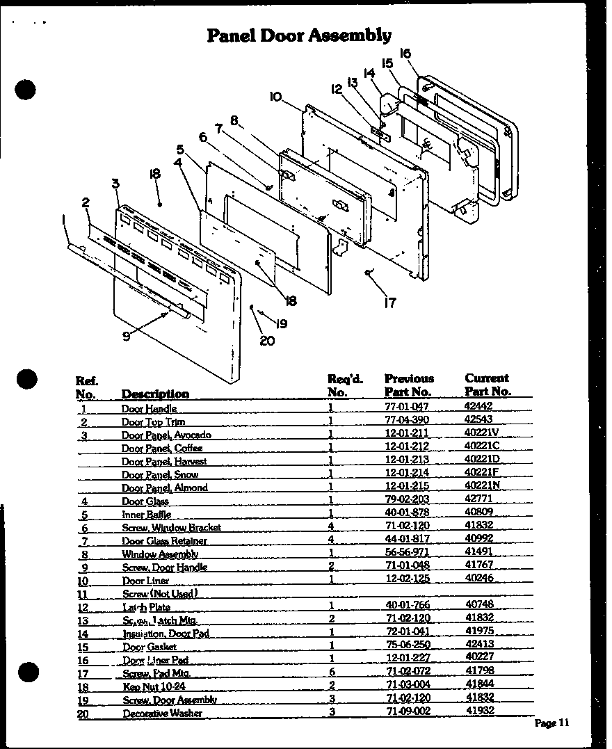 Modern Maid DDO-790 panel door assembly diagram
