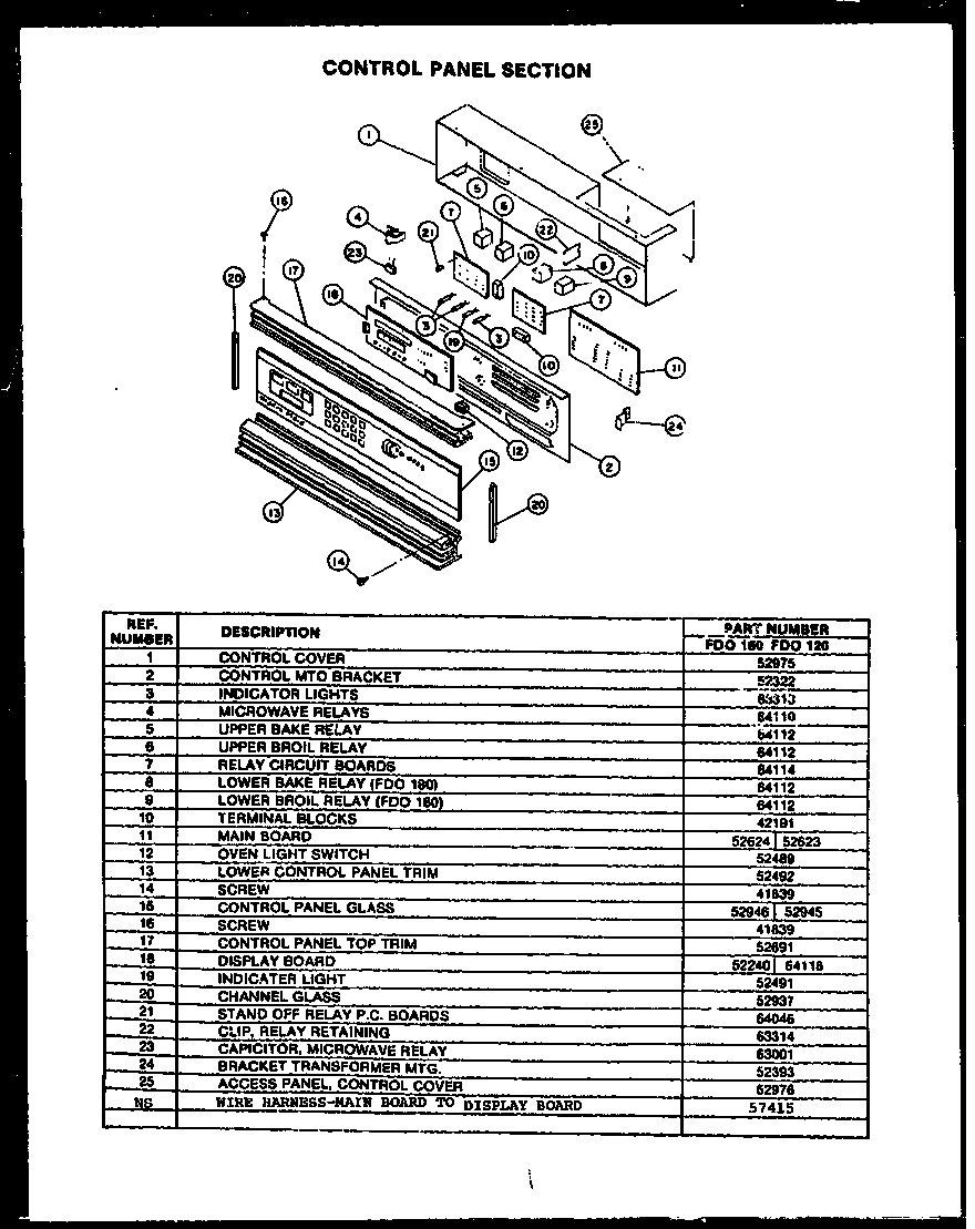 Modern Maid FDO180 control panel section diagram