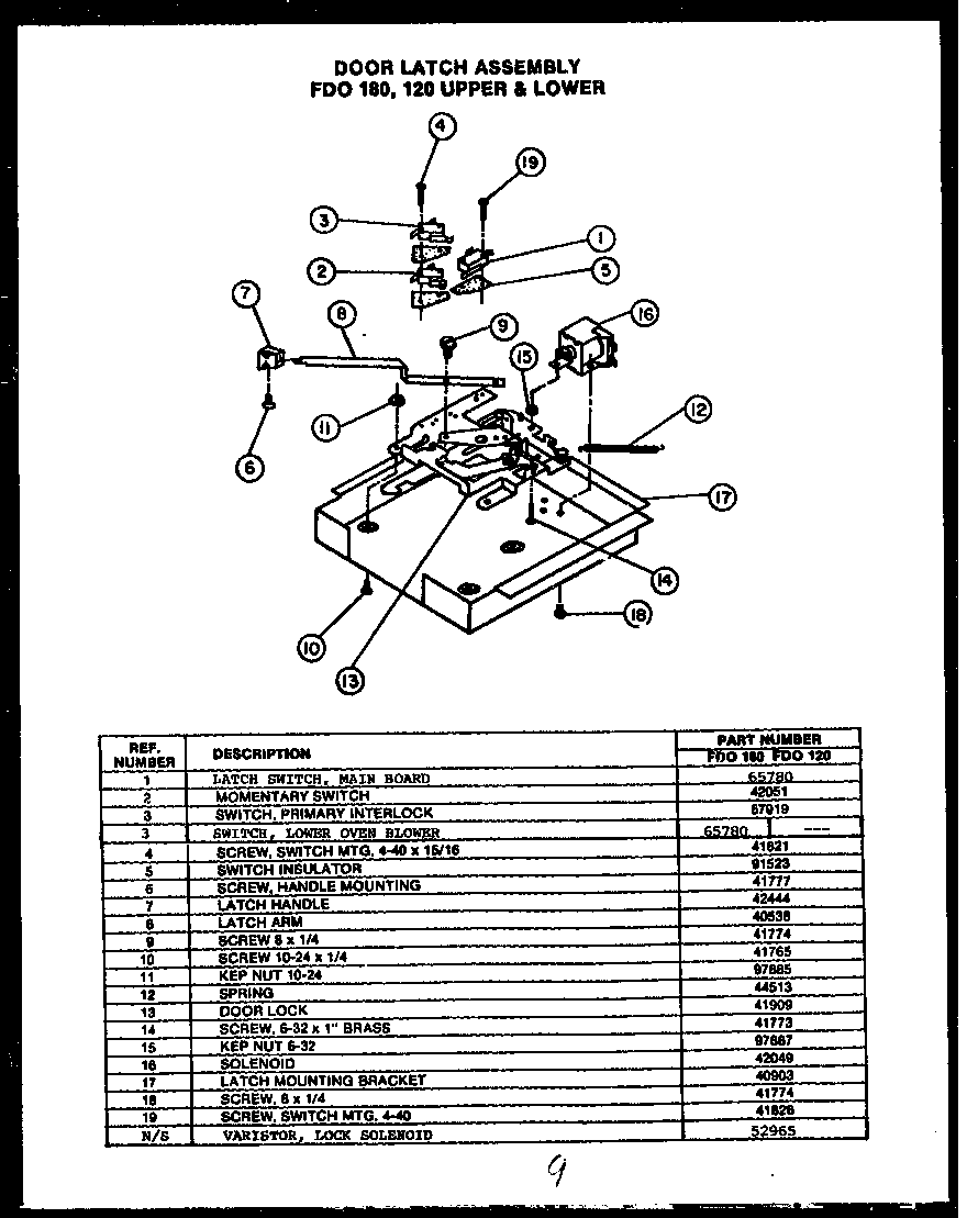 Modern Maid FDO180 door latch assembly diagram