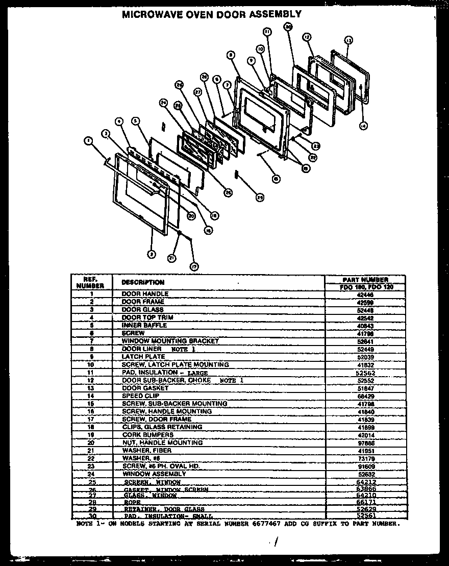 Modern Maid FDO180 microwave oven door assembly diagram