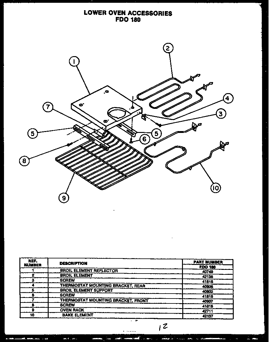 Modern Maid FDO180 lower oven accessories fdo 180 (fdo180) diagram