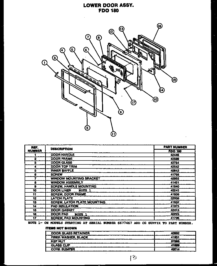 Modern Maid FDO180 lower door assy. fdo 180 (fdo180) diagram