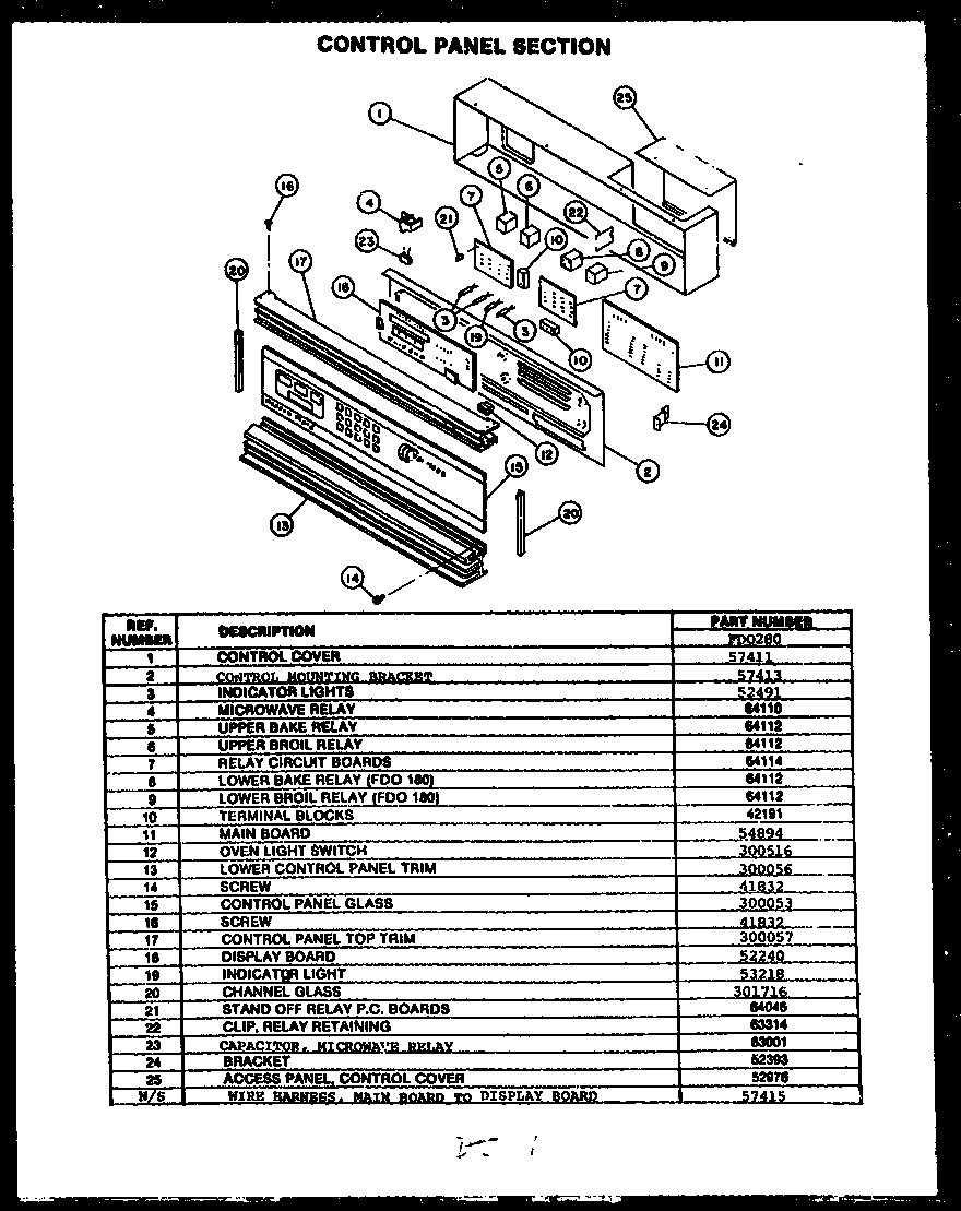 Modern Maid FDO280 control panel section diagram