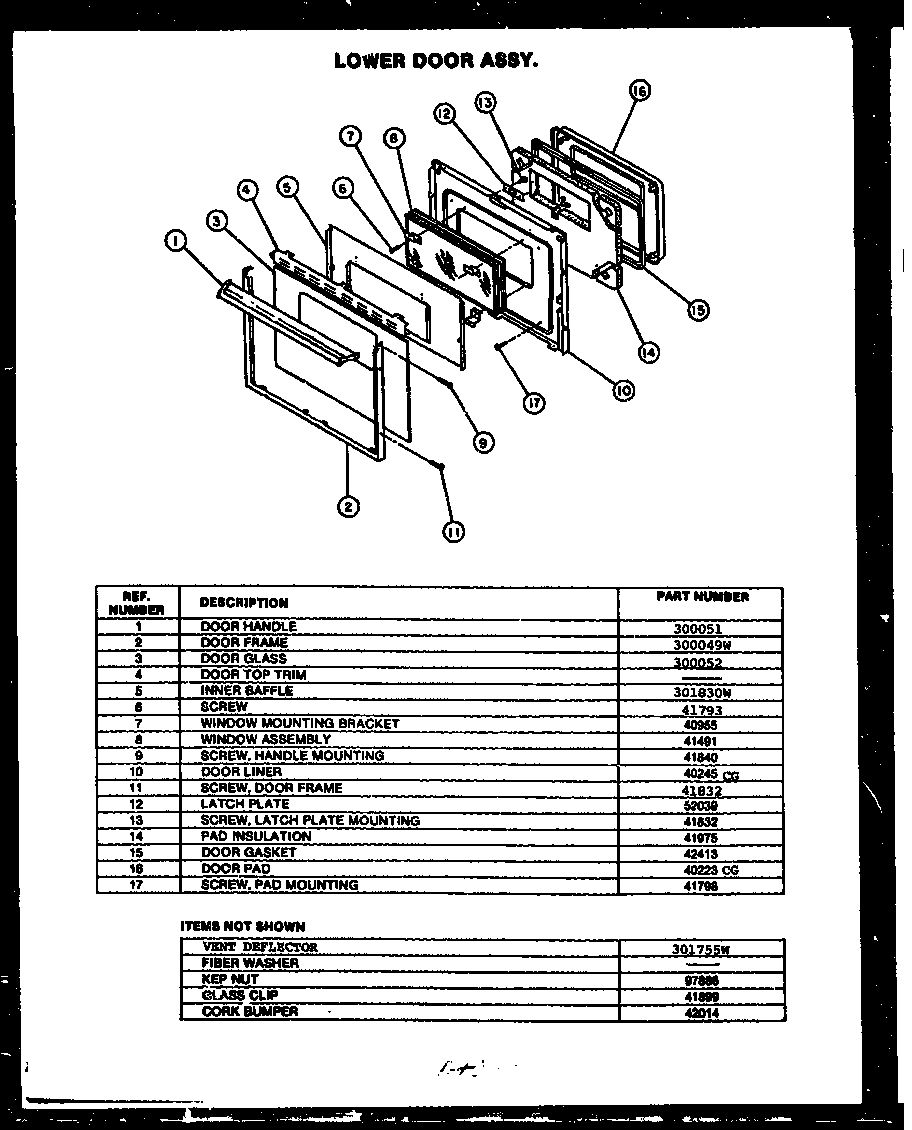 Modern Maid FDO280 lower door assy. diagram