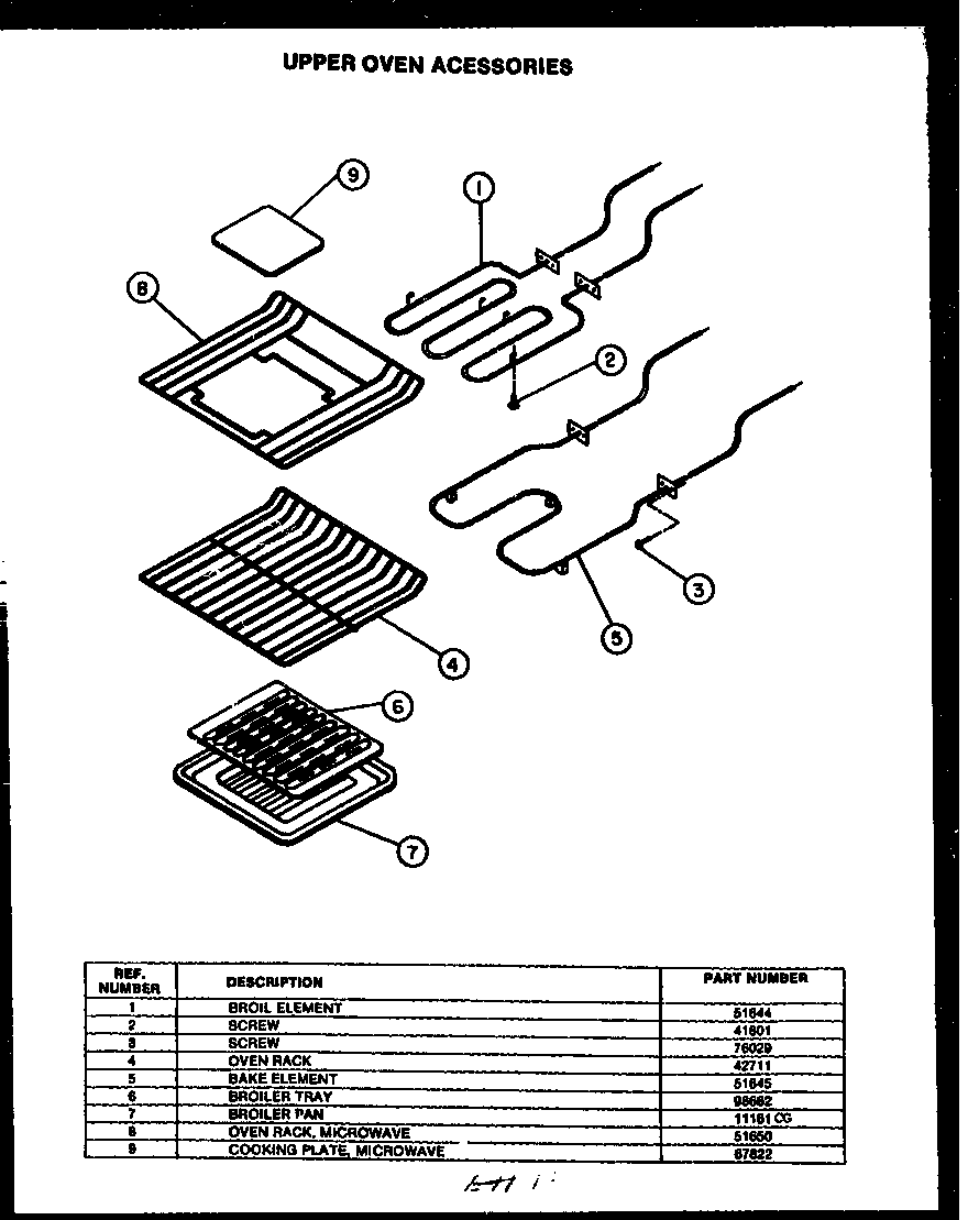 Modern Maid FDO280 upper oven acessories diagram