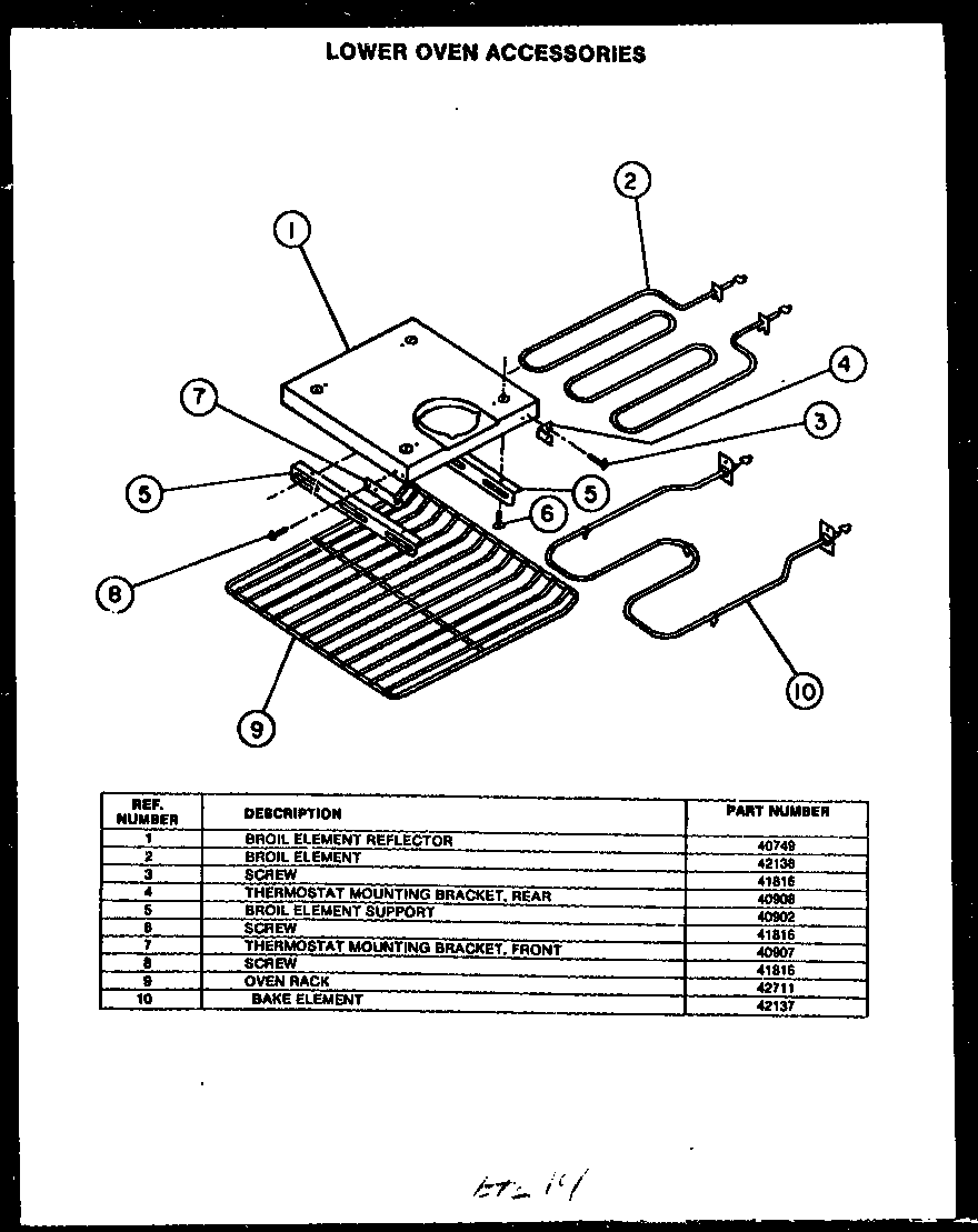 Modern Maid FDO280 lower oven accesories diagram