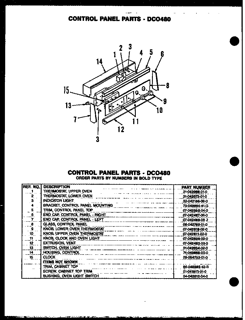 Modern Maid DCO450 control panel parts (dco480) diagram