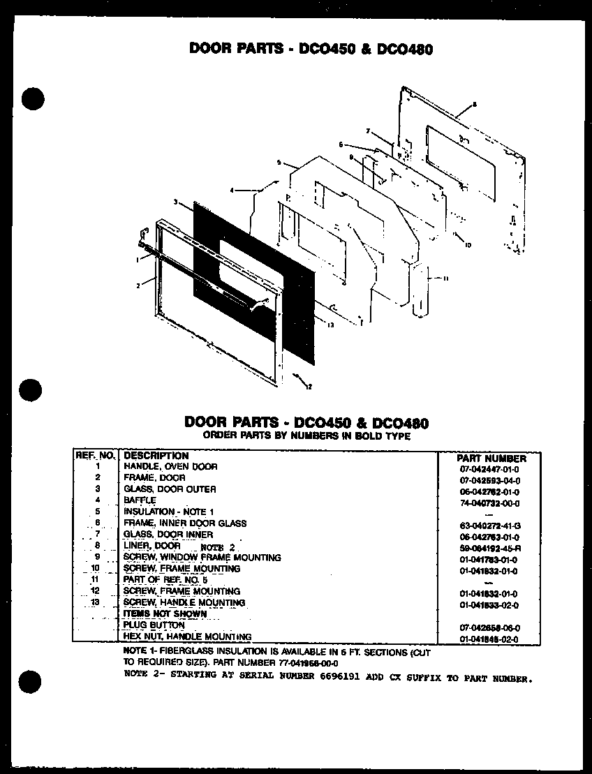 Modern Maid DCO450 door parts diagram