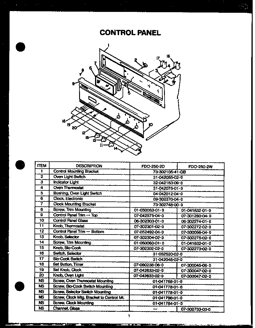 Modern Maid FDO-250-2D control panel diagram