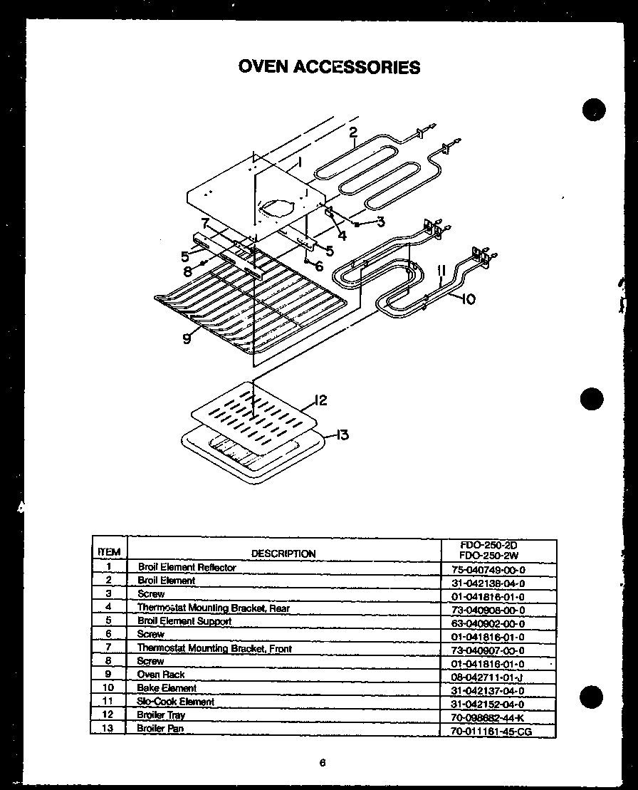 Modern Maid FDO-250-2D oven accessories diagram