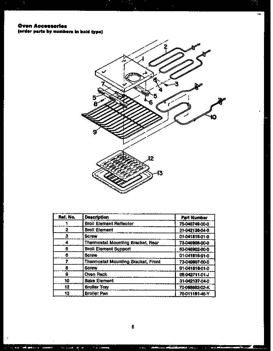 Caloric EKD289 oven accessories diagram