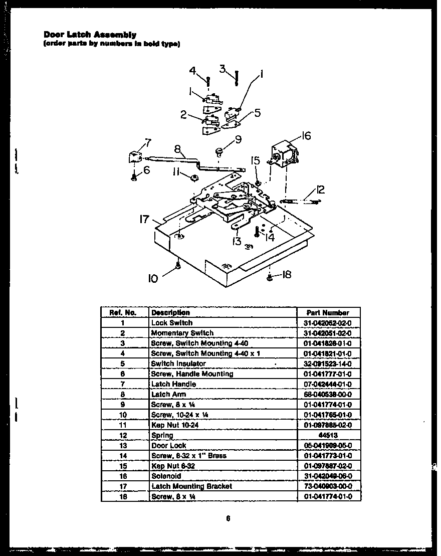 Caloric EKD289 door latch assembly diagram
