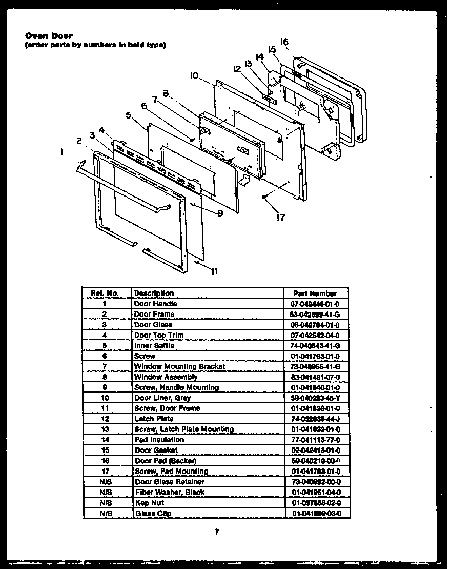 Caloric EKD289 oven door diagram