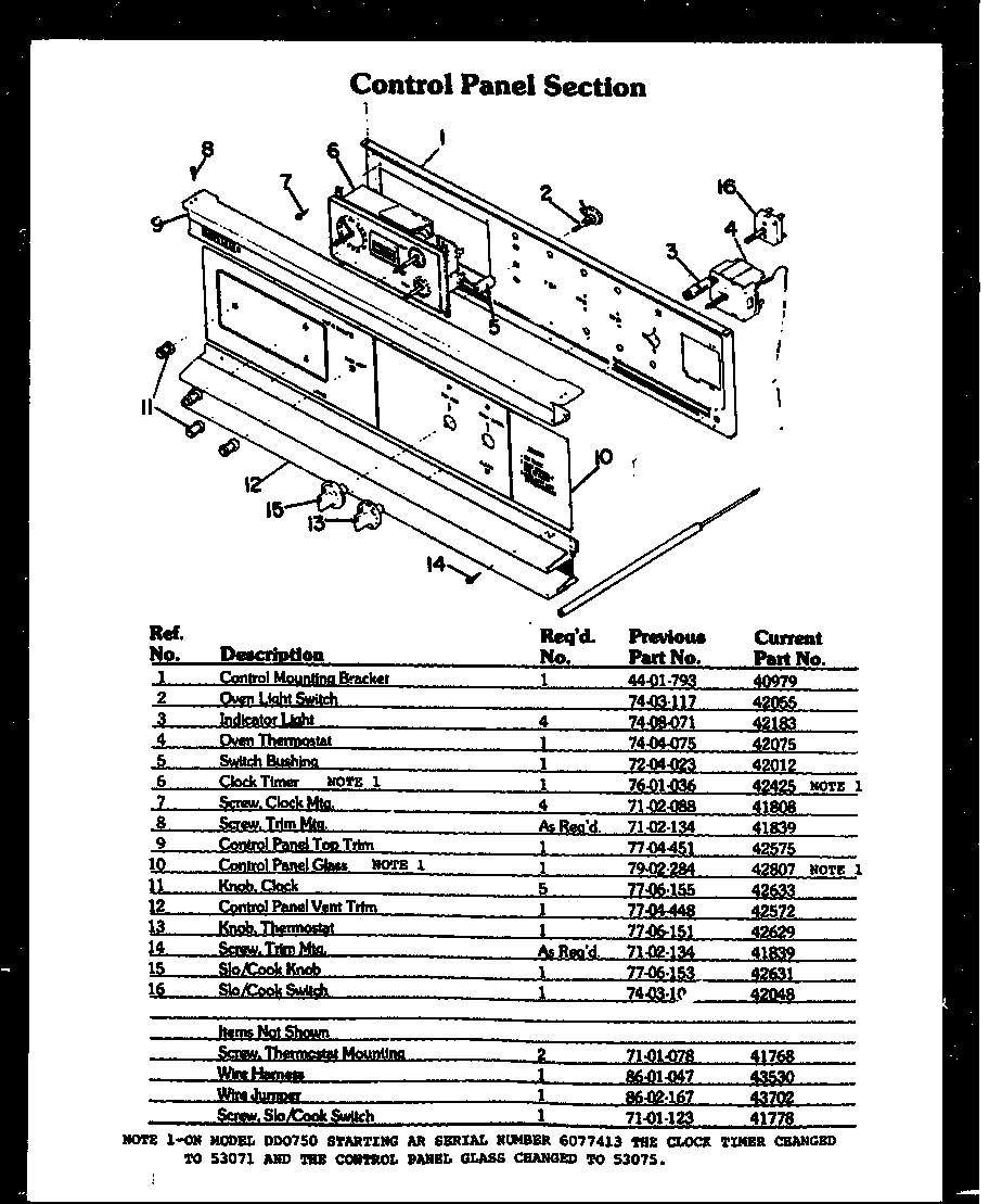 Modern Maid DDO-750 control panel section diagram