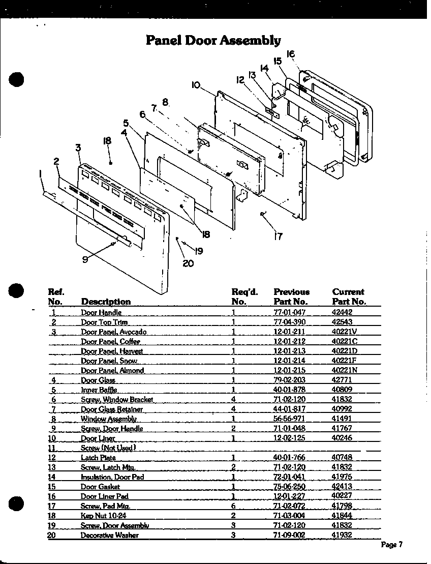 Modern Maid DDO-750 panel door assembly diagram