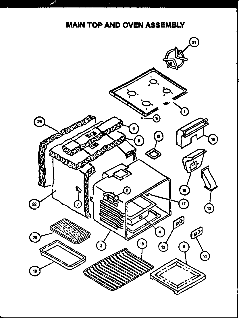 Caloric RSS343 main top/oven assembly diagram