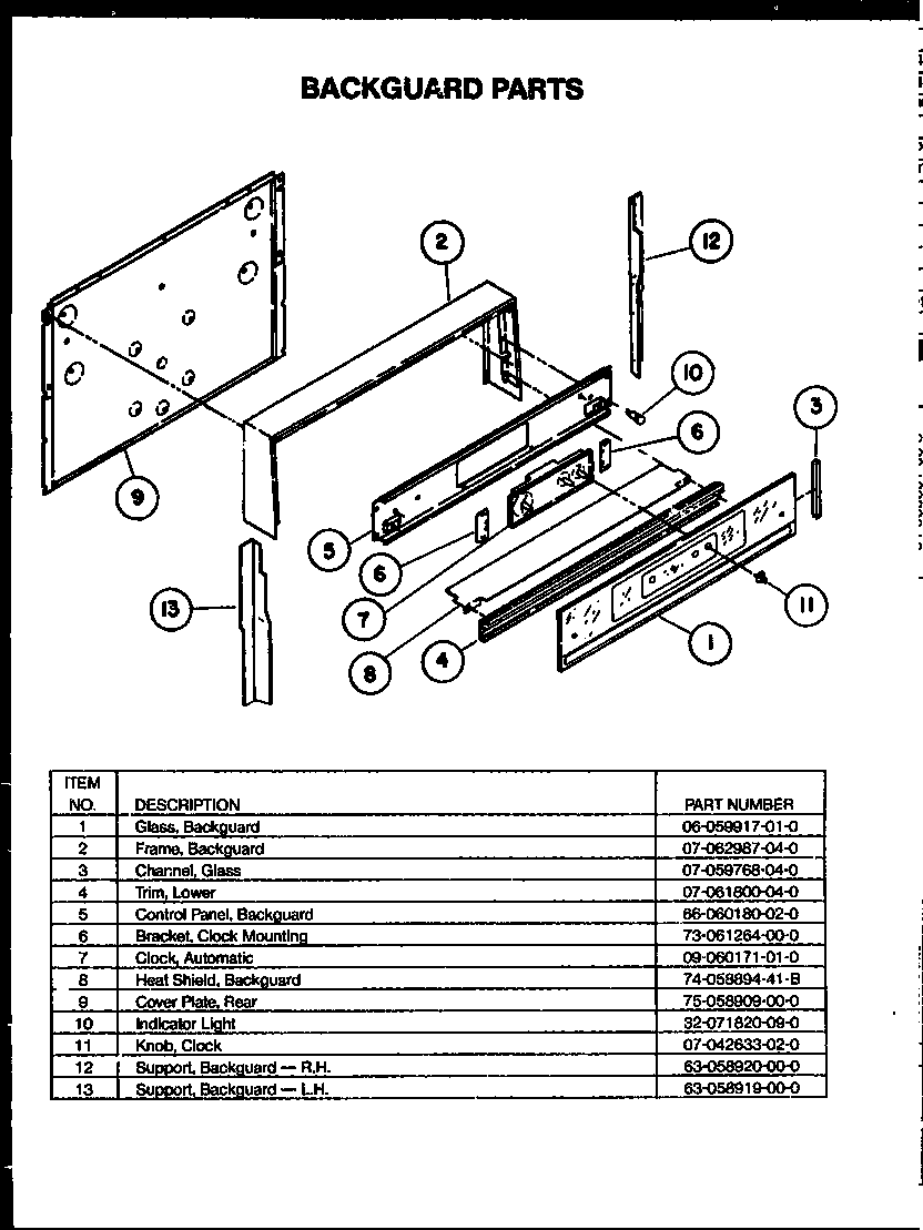 Caloric RSS343 backguard parts diagram