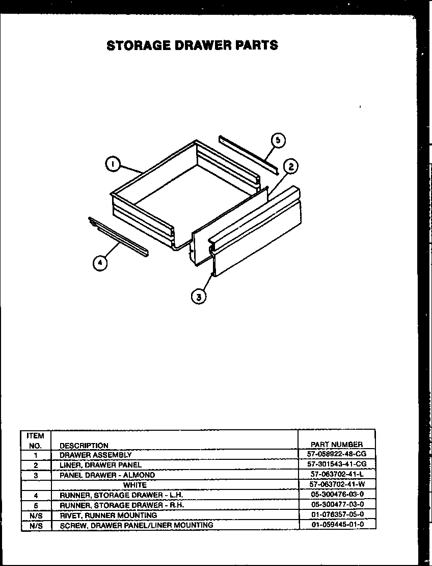 Caloric RSS343 storage drawer parts diagram