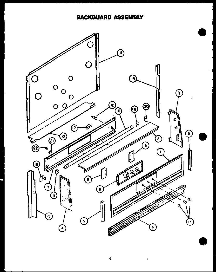 Caloric RSS353-OF backguard assembly (rss352-of) (rss353-of) (rss359-of) (rss354-of) (rss361-of) (rss363-of) diagram