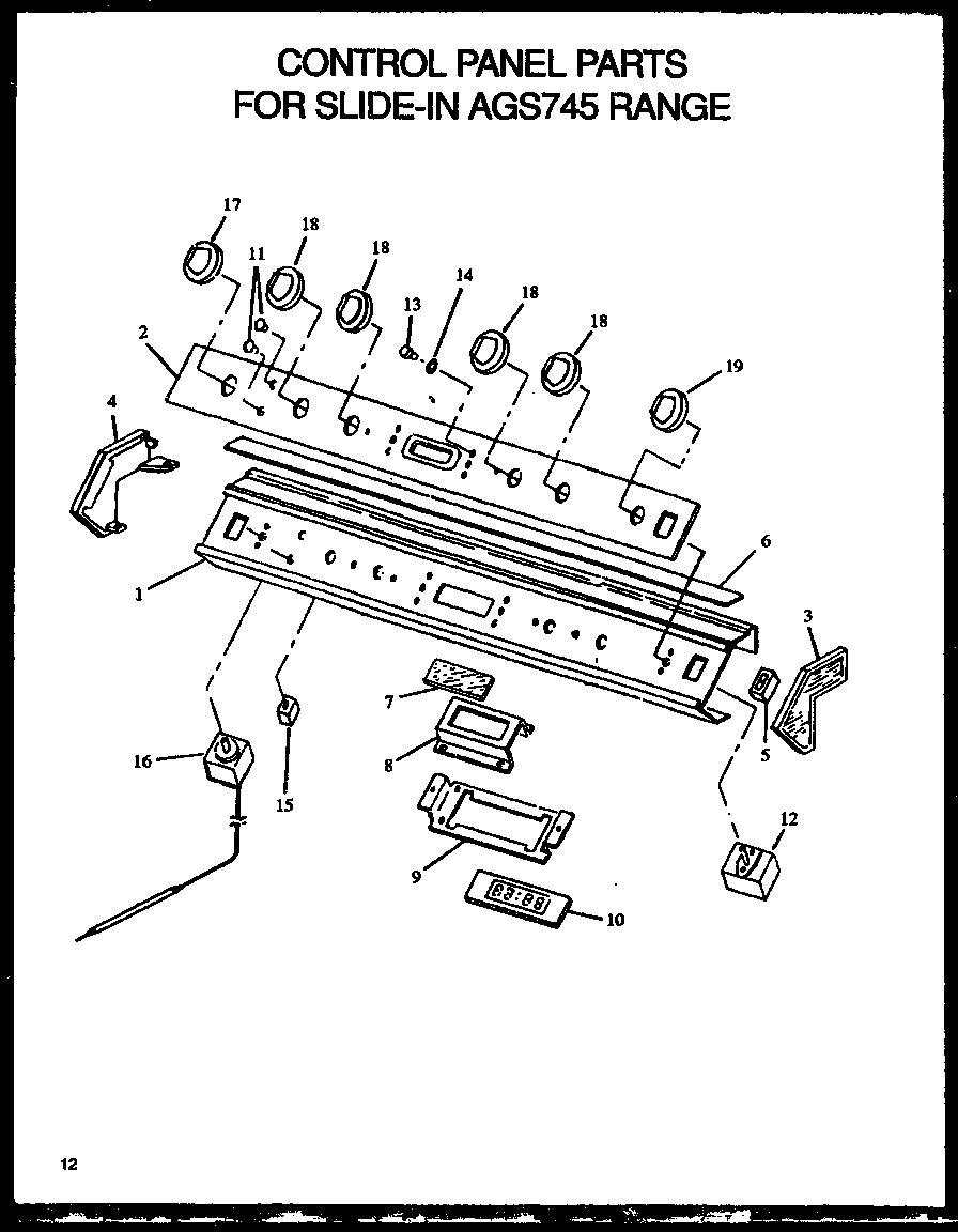 Amana AGS745E1-P1130741N control panel parts for slide-in ags745 range (ags745ww/p1130733n) (ags745ww1/p1130733ww) (ags745e1/p1130741n) (ags745e/p1113903s) (ags745e/p1113901s) (ags745w/p1113904s) (ags745w/p1113902s) diagram