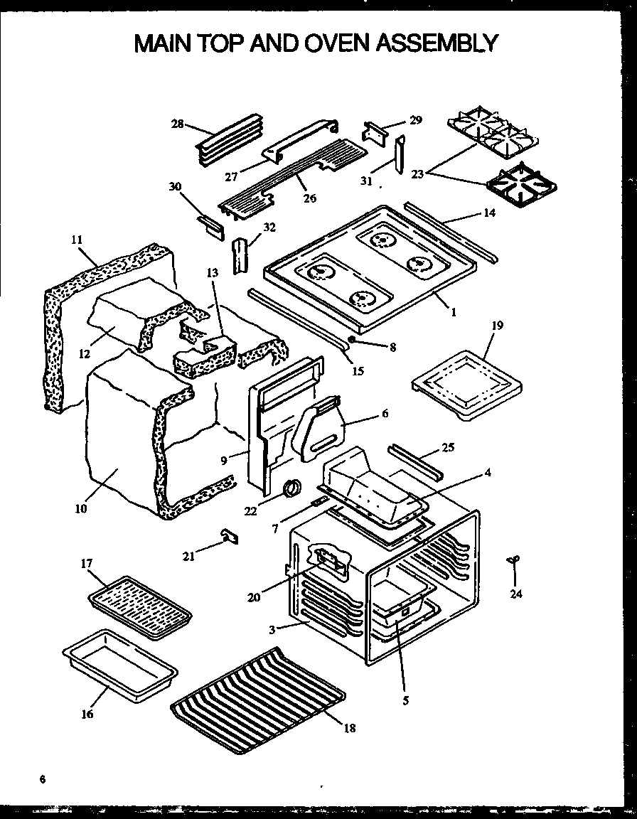 Modern Maid PHU201UK/P1130729NK main top and oven assembly diagram