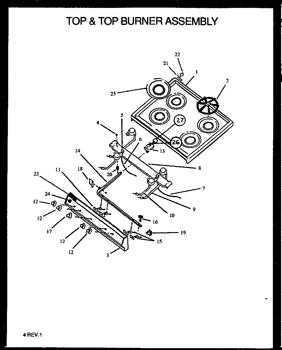 Amana SBJ29FA/P1142359NL top & top burner assembly diagram