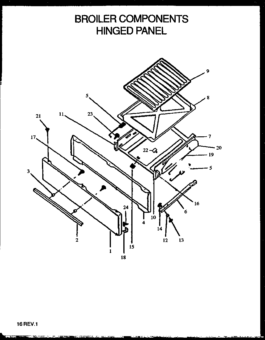 Amana SBJ29FA/P1142359NL broiler components hinged panel diagram