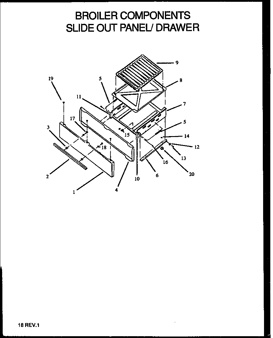 Amana SBJ29FA/P1142359NL broiler components slide out panel/drawer diagram