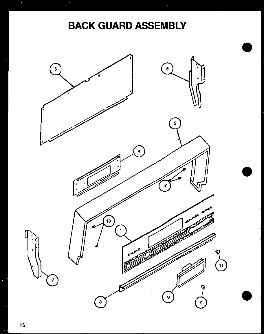 Caloric RLS340UOFC/P1141124NL back guard assembly diagram