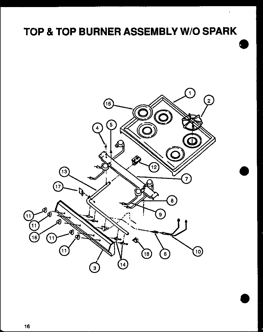 Amana CBK28FCY top & top burnerassembly w/o spark (cbp26aa) (cbp26cby) (cbp29aa) diagram