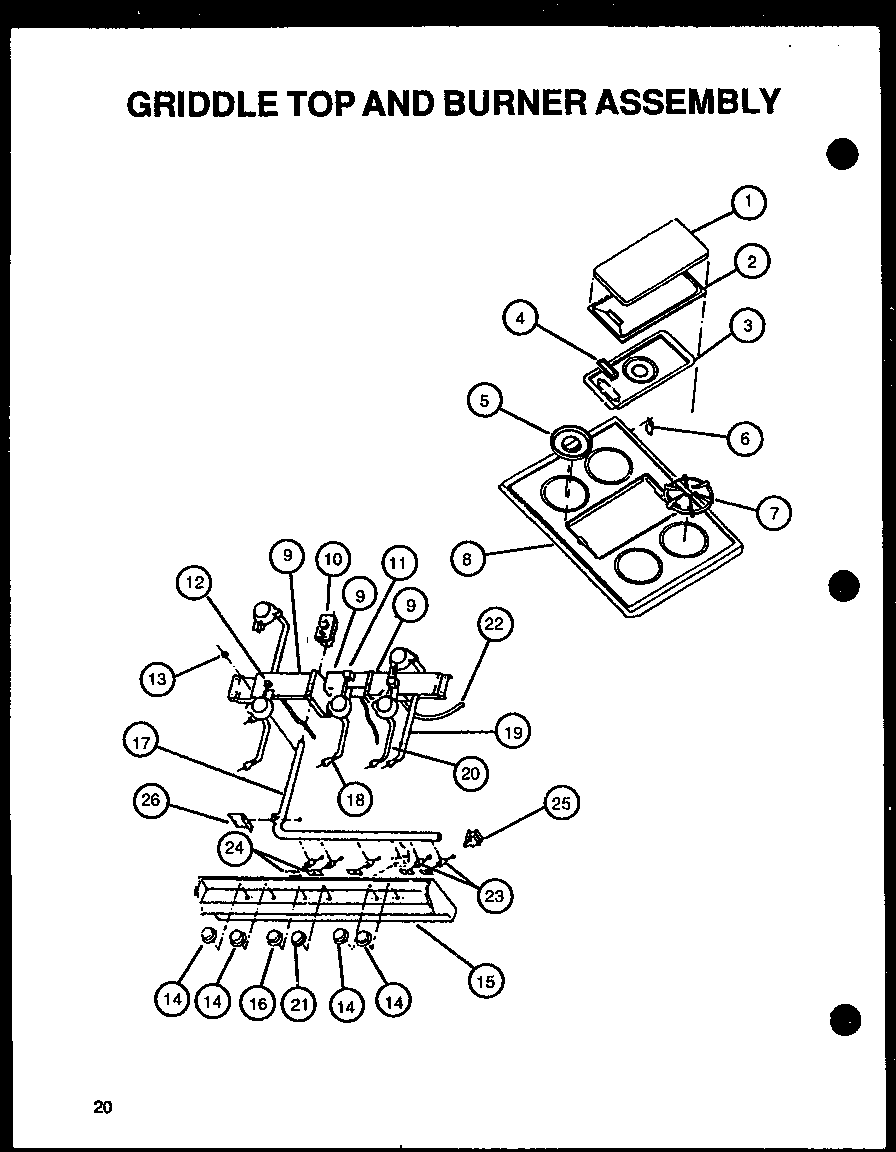 Amana CBK28FCY griddle top and burner assembly (cbk28fgy) diagram