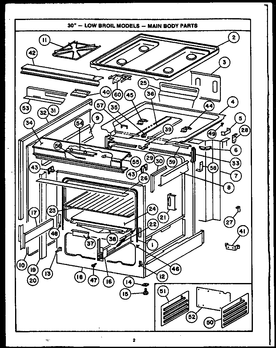 Caloric RMR364 30" main body parts diagram
