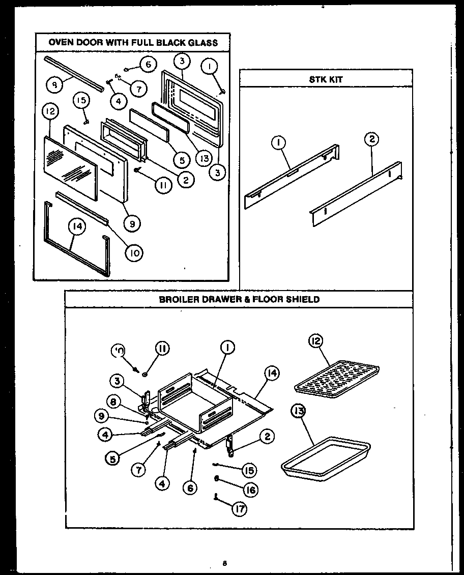 Caloric RMR364 oven door with full black glass diagram