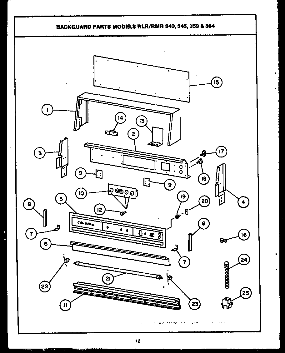 Caloric RMR364 backguard parts diagram