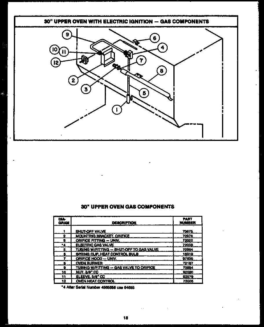 Caloric RMR364 30" upper oven with electric ignition - gas components diagram