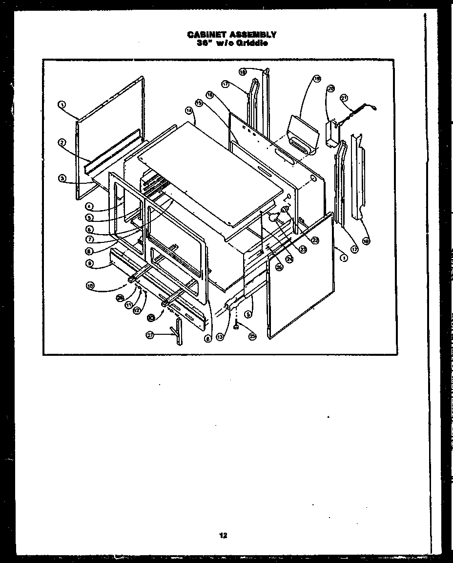 Caloric RMD679 cabinet assembly 36" w/o griddle (rld640) (rld661) (rld666) diagram