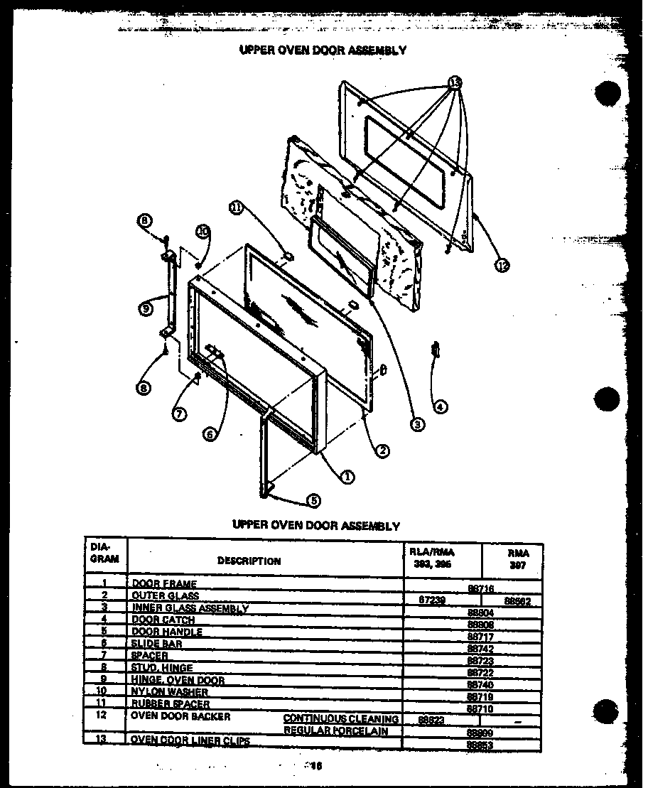 Caloric RMA339 upper oven door assembly (rla393) (rma393) (rla395) (rma395) (rma397) diagram