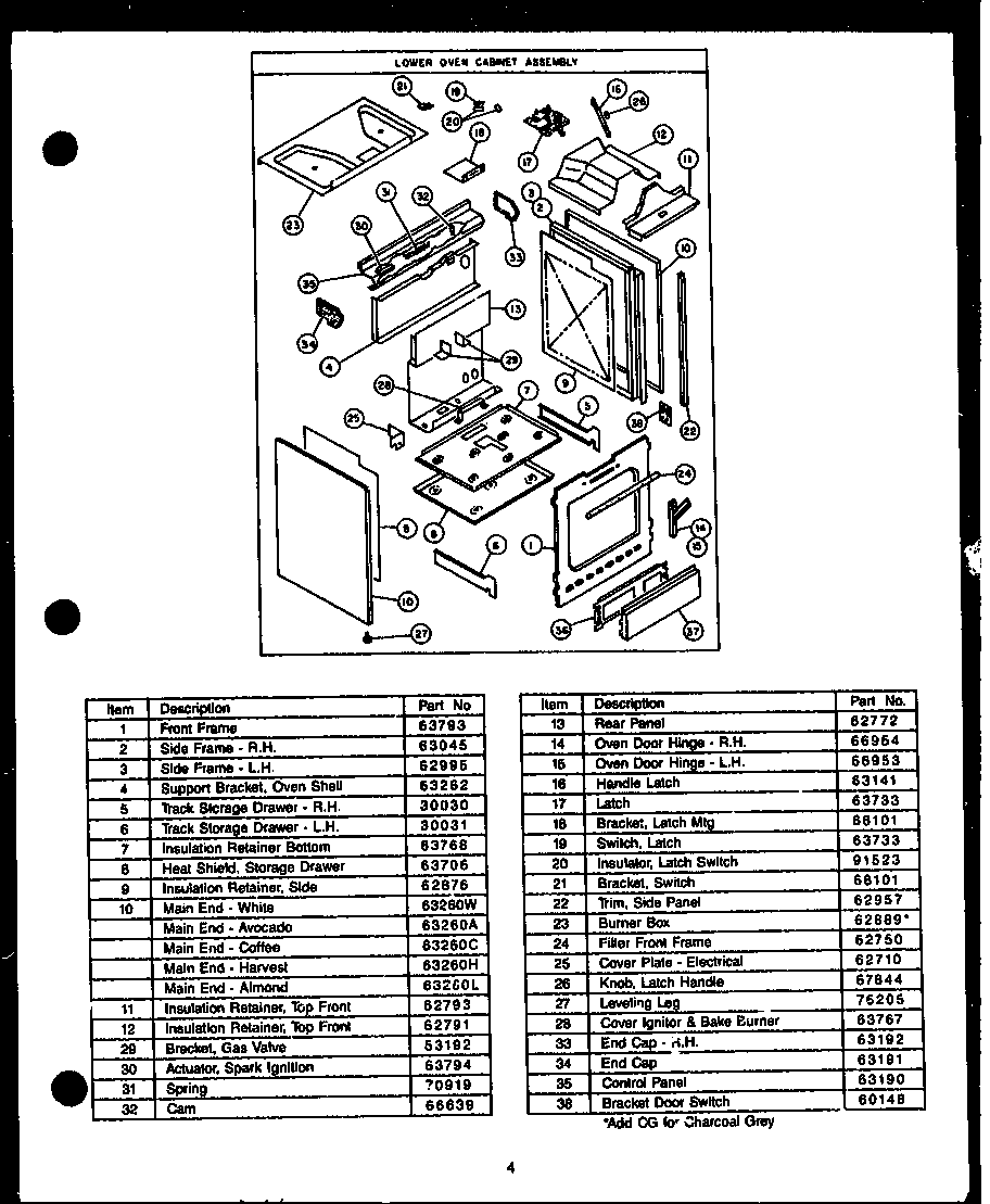 Amana SAK26TC lower oven cabinet assembly diagram