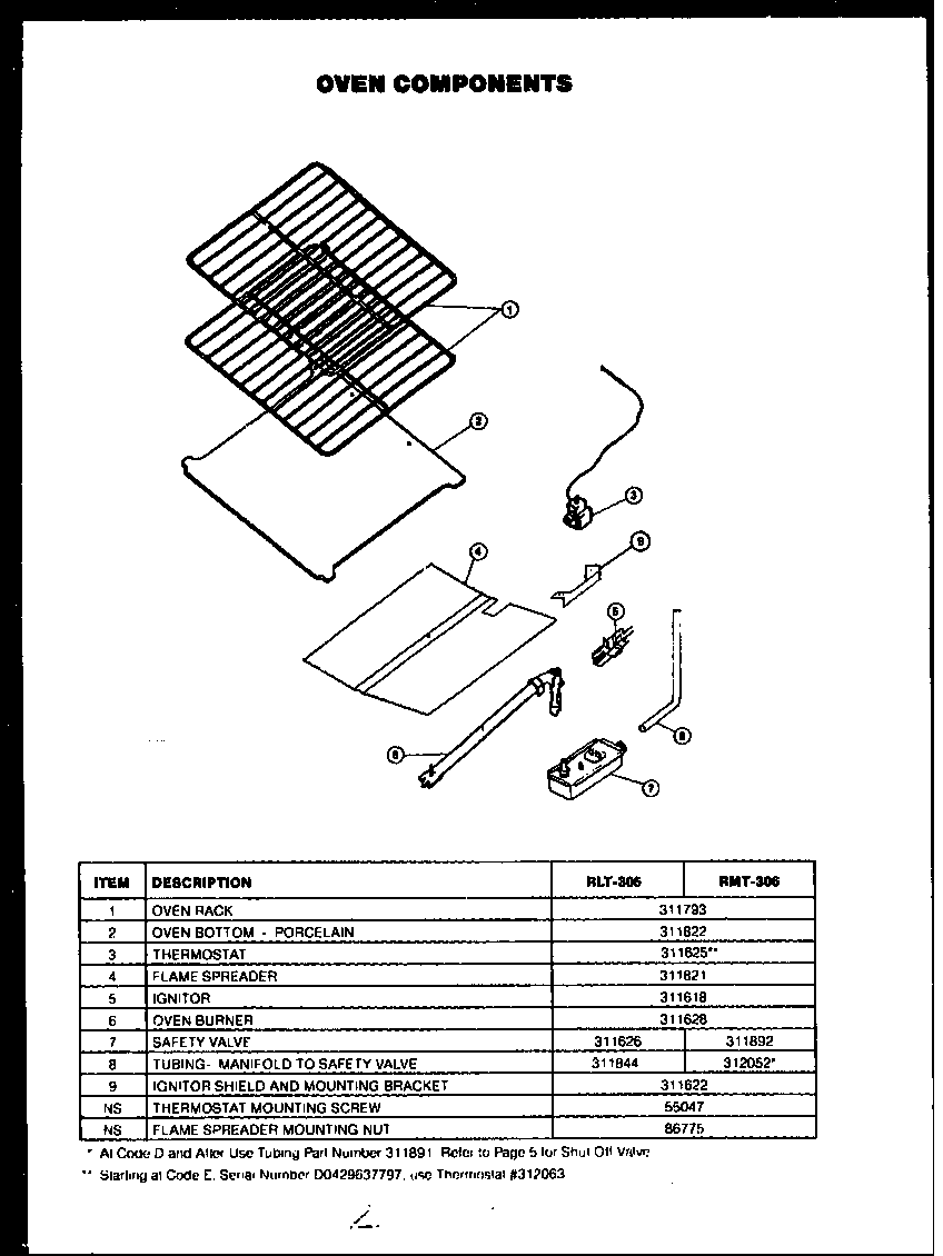 Caloric RLT-305 oven components diagram