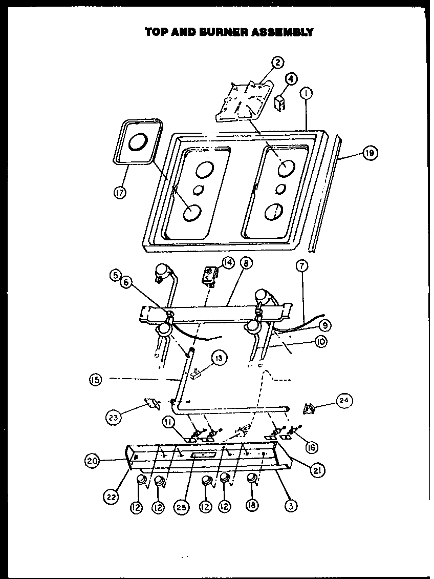 Caloric RLT-305 top and burner assembly diagram